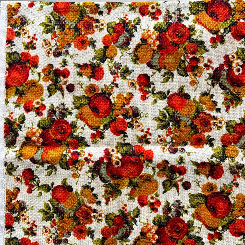 Floral Upholstery Burlap Cut Fabric, MCM Vintage - Picture 12 of 14